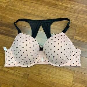 Cacique Boost Plunge Bra Womens‎ Size 44C Polka Dot Front Closure Racerback Pink